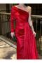 Glittery One-Shoulder Long Evening Dress 583133 RED - 2