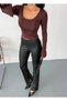 Women's Brown Long Sleeve Tie Back Fit Cut Crop Blouse Hzl25W-Fry122771 - 5
