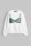 Bow Bikini Printed Hoodless Relaxed Fit Women's White Sweatshirt