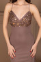 Tulle Stone Detailed Long Evening Dress with Drawstring Back - Bronze - 2