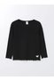 Lcw Kids Black Crew Neck Long Sleeve Printed Girls' T-Shirt