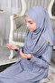 One-Piece Children's Prayer Dress with Practical Headscarf, Ages 8-12 - Gray - 3