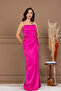 Saten Ruched Detail Strapless Long Evening Dress - Fuchsia - 7