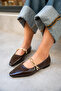 Dennis Bitter Brown Patent Leather Chain Detailed Flat Women's Ballerinas