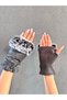 Furry Fingerless Lace Leather Women Gloves - 4