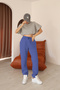 Women's Blue Relaxed Fit Sweatpants with Elasticated Cuffs and Waistband - 6