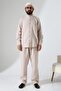 Men's Muslin Hakim Collar Shirt with Pockets and Pants Two-Piece Set, Hajj Umrah Outfit - Beige (Ans) - 3