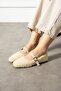 Luma Beige Belted Gold Buckle Towel Textured Lightweight Home Slipper - 2