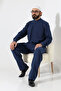 Men's Muslin Hakim Collar Shirt with Pockets and Pants Two-Piece Set, Hajj Umrah Outfit - Navy Blue (Ans) - 6