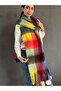 220X40 cm Soft Colorful Plaid Women's Shawl Scarf with Pompom