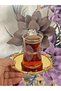 Heybeliada Gold Plate, Lace-Decorated Gilded Cup, 12-Piece Tea Set for 6 People, Glass Tea Set - 2