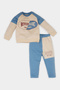 E0324 Blue Baby Boy 2-Piece Set Crew Neck Printed Sweatshirt Elastic Waist Sweatpants