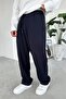 Navy Blue Elastic Waist Gabardine Baggy Trousers - 2