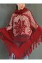 Knitted Tricot Motifed Tasseled High Neck Poncho Shawl - 2