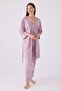 Women's Long Sleeve Lace Trimmed 3-Piece Pajama Set with Robe and Drawstring Straps