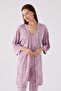 Women's Long Sleeve Lace Trimmed 3-Piece Pajama Set with Robe and Drawstring Straps - 2