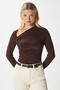 Women's True Bodycon Side Gathered Neckline Detailed Soft Stretchy Fabric Bitter Brown Blouse - 8