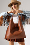 Tan Women's Large Size Printed Detailed Bag Shoulder Bag and Handbag - 5