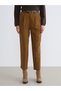 Brown Loose Fit Women's Pleated Trousers with Belt at Waist - 2