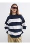 Lcw modest blue striped crew neck oversize women's knitwear sweater