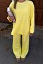Yellow Deg Ribbed Sweater-Pants Women's Knitwear Bottom-Top Set - 4
