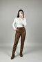 Women's Tan High-Waisted Elastic and Lace-Up Pocketed Ribbed Non-Cracking Leather Jogger Pants - 2