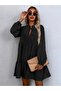 Women's Long Sleeve Neck Tie Ruffled Linen Mini Dress - 4