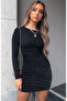 Women's Long Sleeve Crew Neck Front Gathered Camisole Dress - 3
