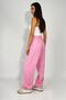 Women's Buttoned Pocket Wide Leg Pleated Palazzo Trousers Pink - 5