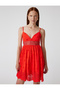 Women's Red Mini Broderie Dress - 2