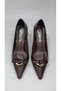 Women's Bitter Brown Patent Leather Buckle Pointed Toe Thin Heeled Classic Shoes Stylish Elegant Style - 2
