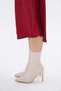 Beige Skin Stretch 8.5 cm Thin Heel Pointed Toe Women's Zipper Boots - 5