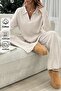 2-Piece Set - Polo Neck Long Blouse, Wide Leg Pants Set