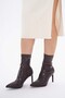 Brown Skin Stretch 8.5 cm Thin Heel Pointed Toe Women's Zipper Boots - 6