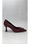 Women's Burgundy Patent Leather Wide Buckle Pointed Toe Thin Heeled Classic Shoes Stylish Elegant Style - 5