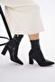 Black Skin Stretch 8.5 cm Thick Heel Pointed Toe Women's Zipper Boots - 5