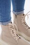Beige Thick Sole Lace-Up Zipper Women's Boots - 6