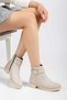 Beige Leather Women's Buckled Zip-Up Comfortable Winter Boots Non-Slip Sole H012 - 5