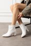 Larina White Women's Pointed Toe Leather Look Chunky Heel Booties - 3