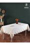 مفرش طاولة مطرز من قماش الكتان الكريمي من فينورا - 2
