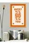 Orange'Lucky You' Card One Piece Wooden Framed Painting - 4