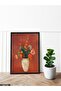 Red Background Vase Flower Single Piece Black Wooden Framed Painting - 2