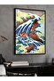 Wave Illustration the Great Wave Style One Piece Black Wooden Framed Painting - 3