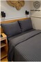 Silva Striped 100% Cotton Satin King Size Duvet Cover Set with Elastic Fitted Sheet Hotel Cotton Luxury - 4