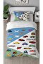 Airplane Car Train Ship Patterned Digital Printed Sheetless Single Child Stylish Duvet Cover Set