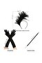1920S Triple Gatsby Accessory Set- Black Flapper Feather Headband, Long Gloves, Cigarette Holder - 3
