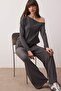 Anthracite Low Sleeve Detail Soft Button Flexible Knitted Bottom - Top Set Twoaw26Au00089 - 3
