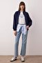 Lacivert Fermuarlı Oversize/Geniş Kalıp Kalın İçi Polarlı Örme Hırka/Sweatshirt TWOAW25SW00122 - 2