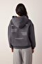 Antrasit Kalın İçi Polarlı Kapüşonlu Slogan Baskılı Boxy Fit Örme Sweatshirt TWOAW26SW00217 - 4