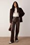 Kahverengi Relaxed/Rahat Straight/Boru Paça Dikiş Detaylı Örme Deri Pantolon TWOAW25PL00068